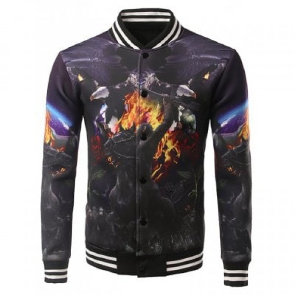 3D Printed Varsity Striped Rib Trim Jacket
