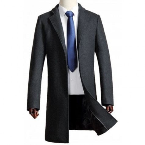 Long Style Tailored Collar Woolen Blend Coat
