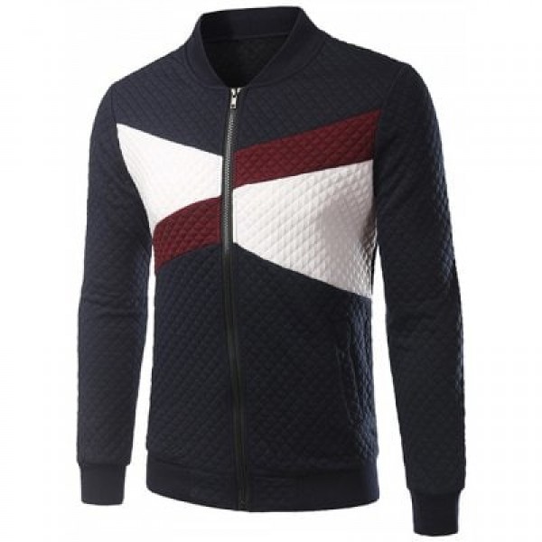 Quilting Plaid Inset Zip Up Jacket
