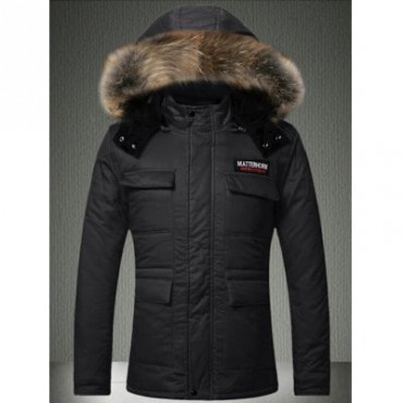 Multi-Pocket Faux Fur Hooded Quilted Jacket

