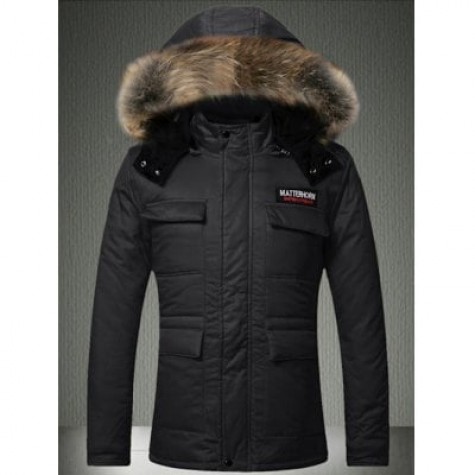 Multi-Pocket Faux Fur Hooded Quilted Jacket
