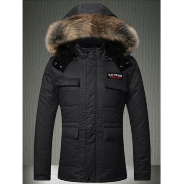 Multi-Pocket Faux Fur Hooded Quilted Jacket
