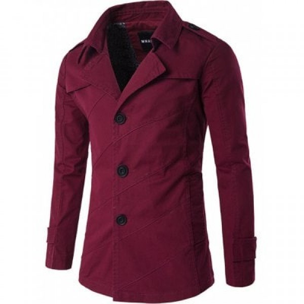 Single Breasted Line Pattern Epaulet Trench Coat
