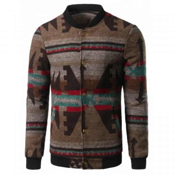 Vintage Button Up Stand Collar Jacquard Jacket
