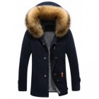 Patch Design Zip-Up Fur Hooded Jacket
