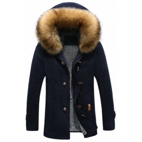 Patch Design Zip-Up Fur Hooded Jacket
