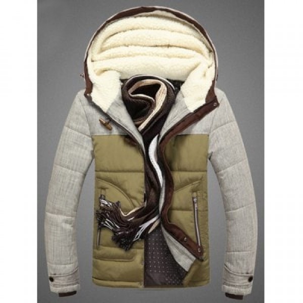 Color Block Spliced Design Zip Up Flocking Quilted Jacket
