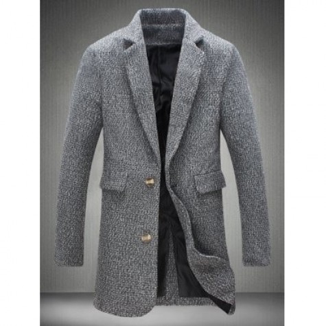 Lapel Collar Flap Pocket Tweed Heather Coat
