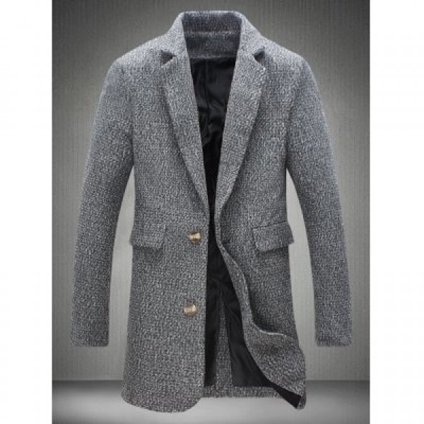 Lapel Collar Flap Pocket Tweed Heather Coat
