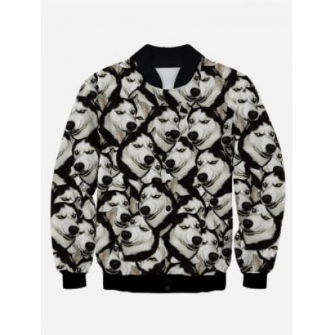 3D Animal Print Stand Collar Snap Front Jacket