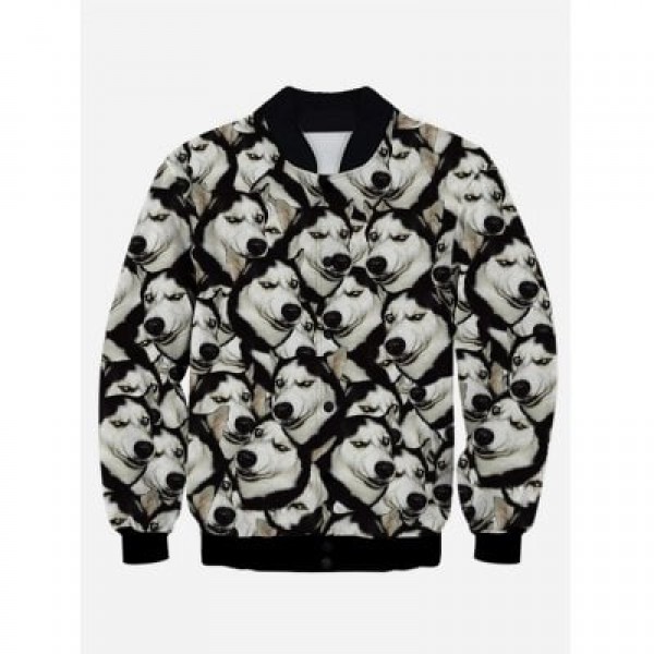 3D Animal Print Stand Collar Snap Front Jacket