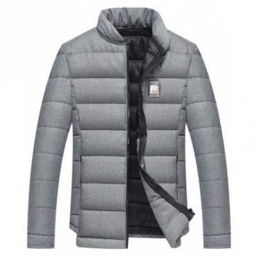 Applique Stand Collar Zip Up Cotton Padded Jacket
