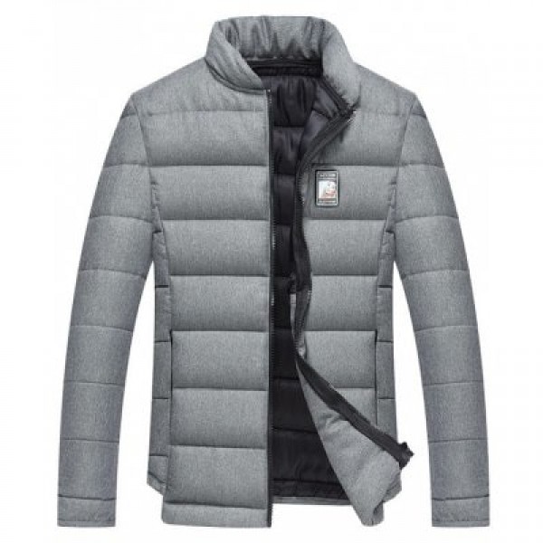 Applique Stand Collar Zip Up Cotton Padded Jacket
