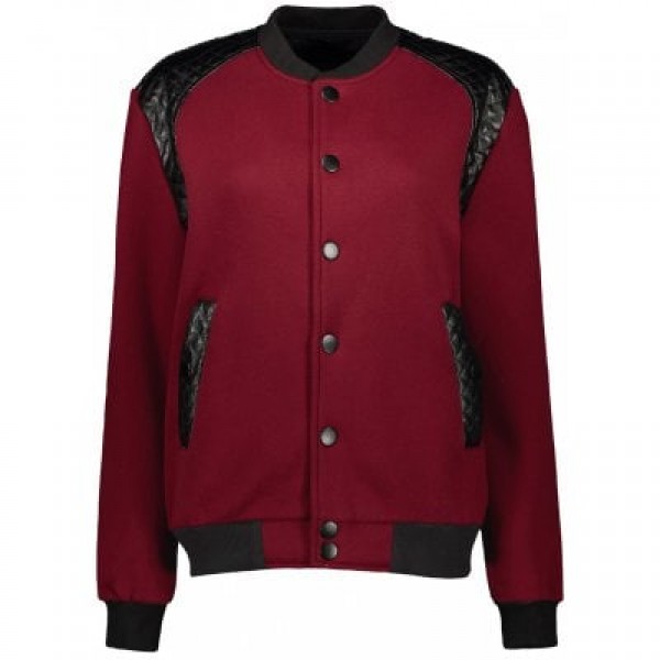 Stand Collar PU-Leather Splicing Jacket
