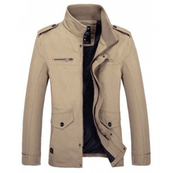 Stand Collar Side Pocket Design Graphic Print Jacket
