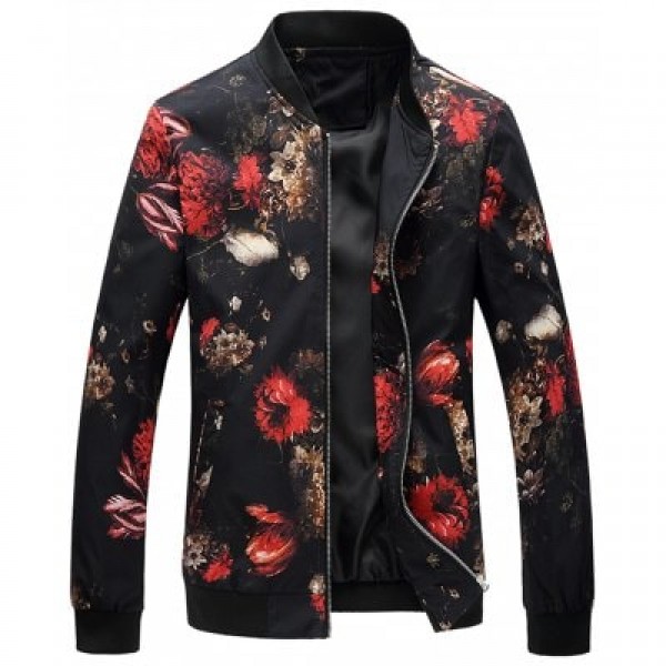 Floral Printed Stand Collar Jacket
