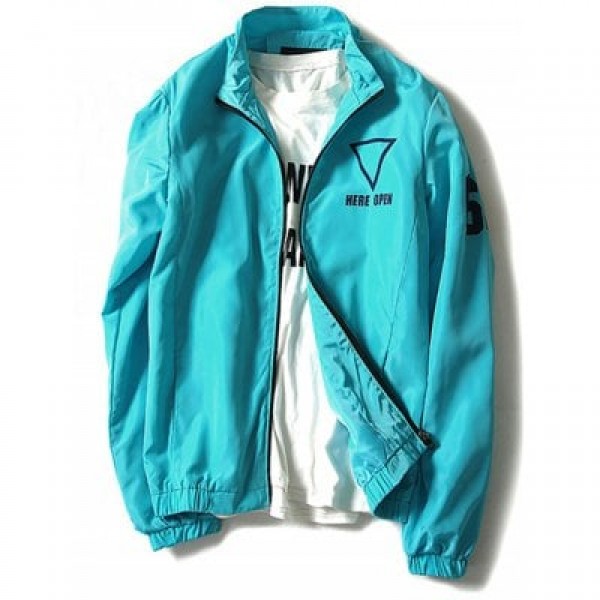 Stand Collar Geometric Graphic Print Windbreaker Jacket
