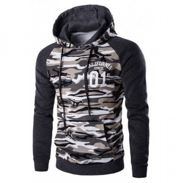 Kangaroo Pocket Camo Long Sleeve Hoodie For Men
