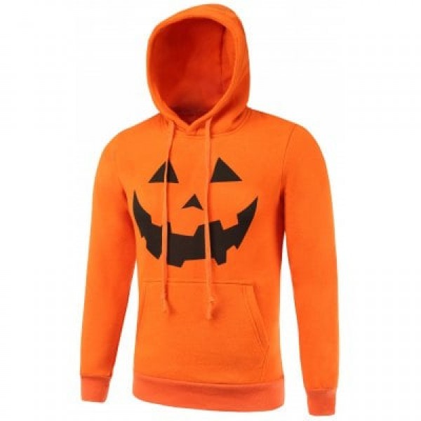Kangaroo Pocket Drawstring Hallowmas Orange Hoodie

