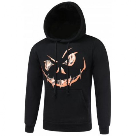3D Print Drawstring Hallowmas Black Graphic Hoodie Mens