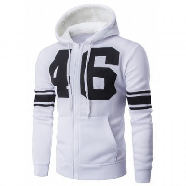 Number 46 Print Hooded Varsity Stripe Zip-Up Hoodie
