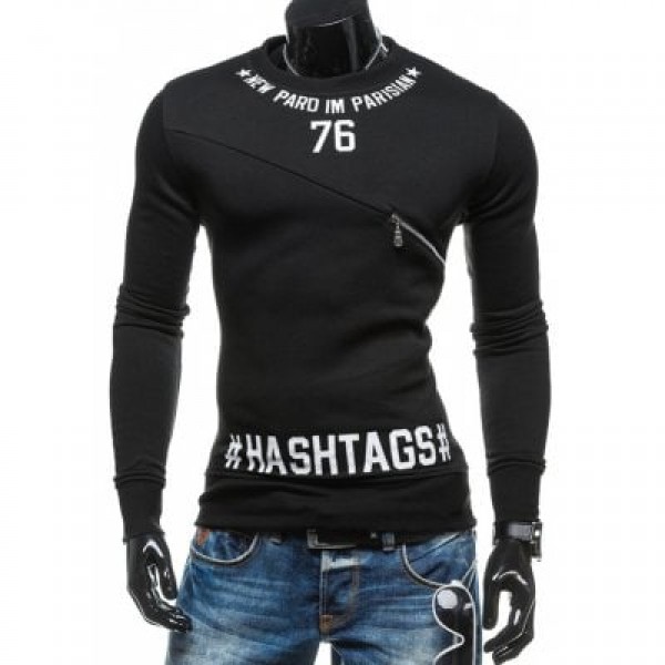 Crew Neck Zipper Embellished 76 Printed Sweatshirt
