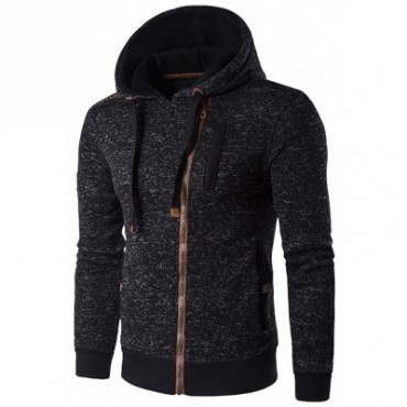 Hooded Oblique Zip-Up Edging Design Hoodie
