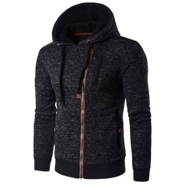 Hooded Oblique Zip-Up Edging Design Hoodie
