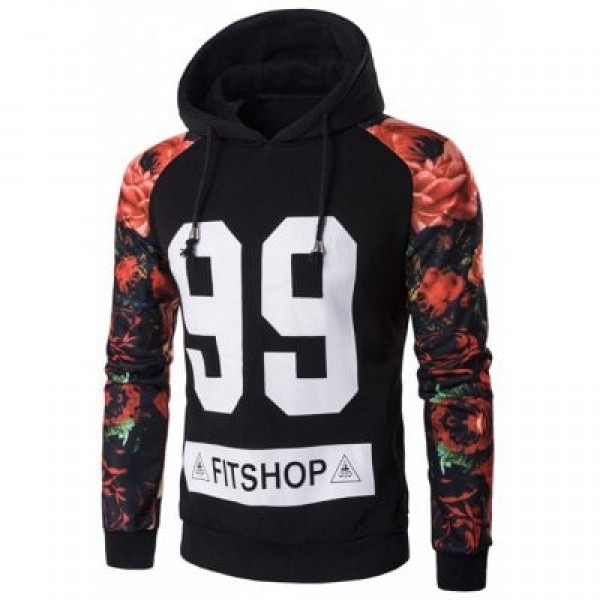 Color Block Florals Splicing Raglan Sleeve Hoodie
