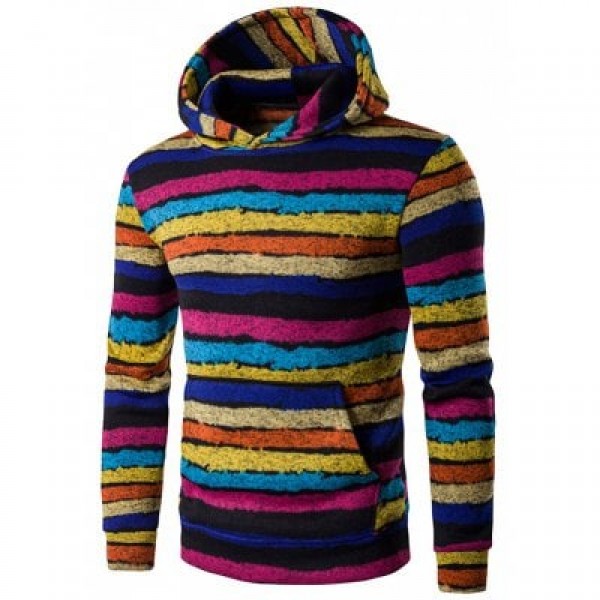 Hooded Stripe Print Long Sleeve Hoodie
