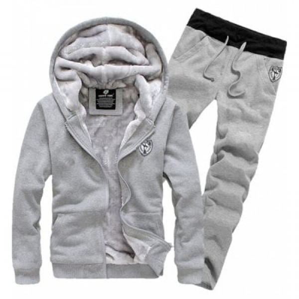 Applique Zip Up Flocking Hoodie and Pants Twinset
