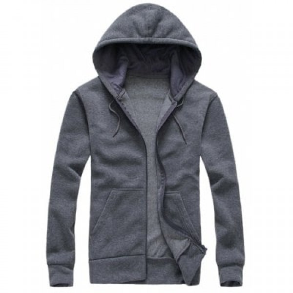 Hooded Simple Zip-Up Hoodie
