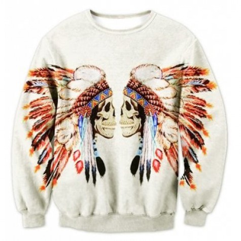 Crew Neck Tribal Skull Printed Sweatshirt
