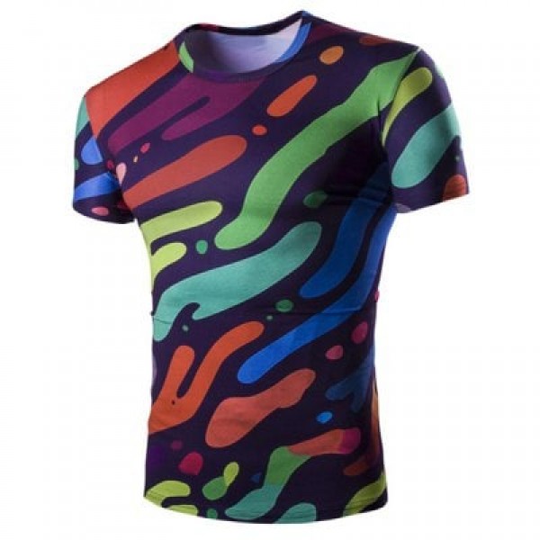 Slim Fit Pullover Camo Splicing Printing T-Shirt For Men
