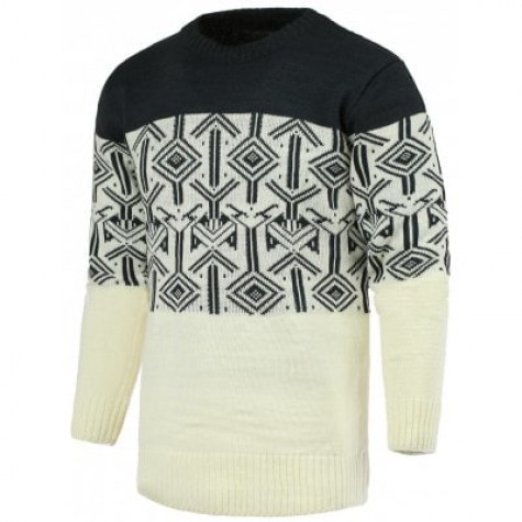 Round Neck Geometric Pattern Splicing Design Long Sleeve Sweater For Men
