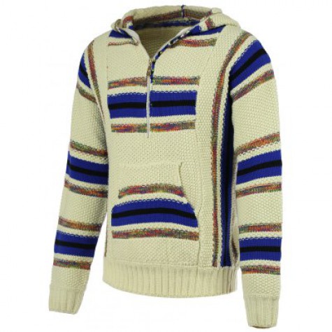 Striped Pattern Half Zip Long Sleeve Hooded Sweater For Men
