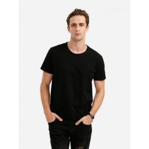 Men Crew Neck Cotton Black T Shirt
