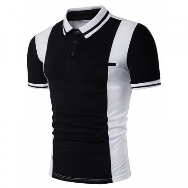 Varsity Stripe Color Block Panel Design Polo T-Shirt
