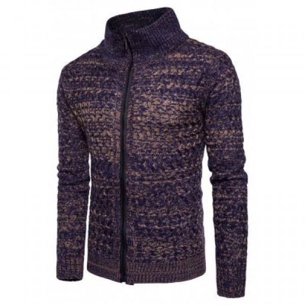 Turtle Neck Knit Blends Zip Up Sweater
