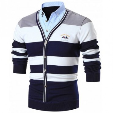 Button-down Embroidered Striped Cardigan
