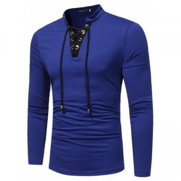 WSGYJ Male Fashion Contrast Color Long Sleeve T-shirt
