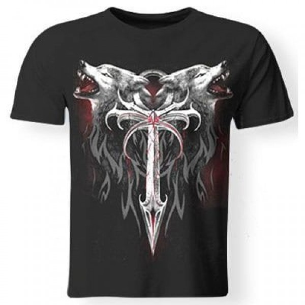 3D Wolf and Sword Print Round Neck Short Sleeves Cool T-Shirt For Men
