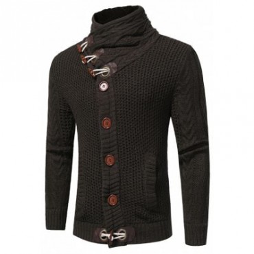 Cowl Neck Horn Button Single Breasted Cardigan
