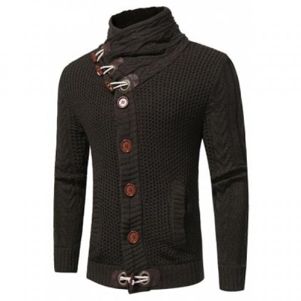 Cowl Neck Horn Button Single Breasted Cardigan

