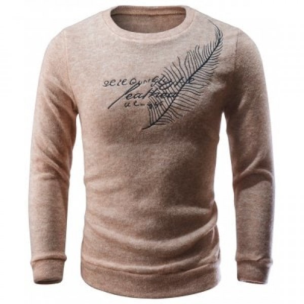 Feather Embroidery Crew Neck Sweater
