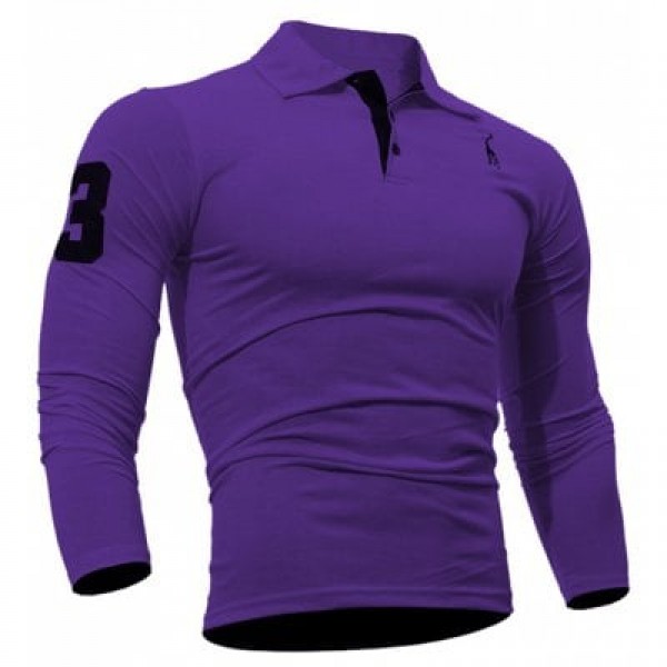 Buttoned Number Patch Long Sleeve T-Shirt
