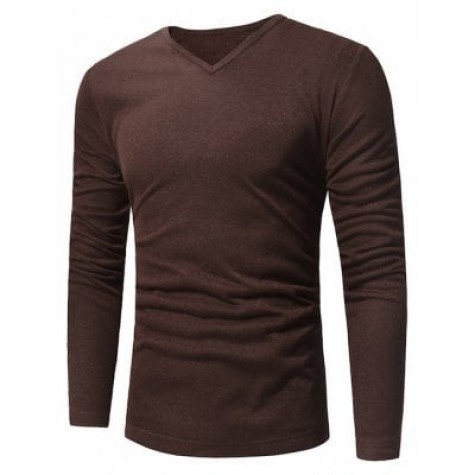 Male Simple Elegant Pure Color V Neck Sweater
