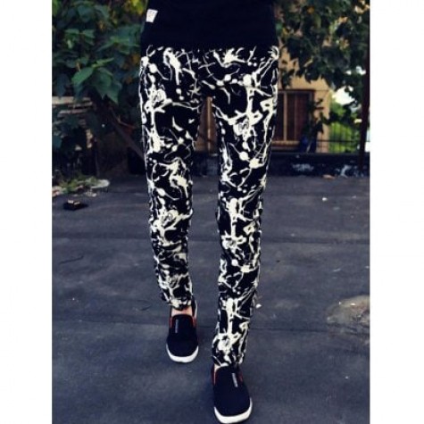 Abstract Print Zipper Fly Skinny Tapered Pants For Men
