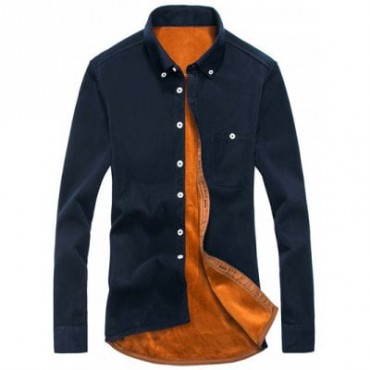 Chest Pocket Flocking Button Down Corduroy Shirt

