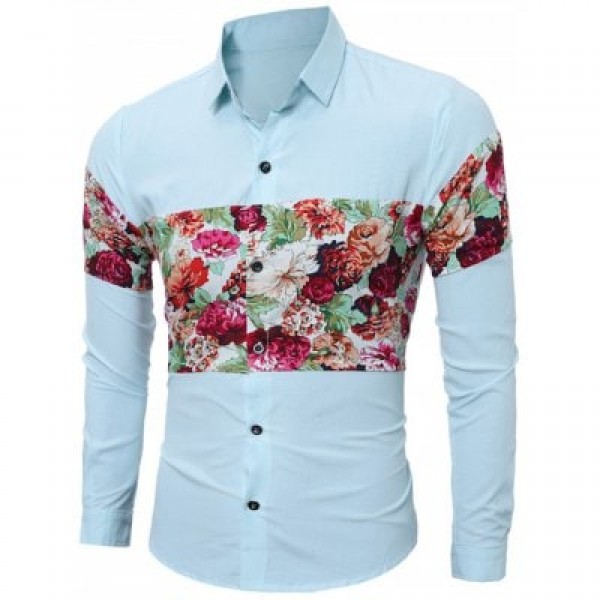 Floral Print Spliced Long Sleeve Shirt
